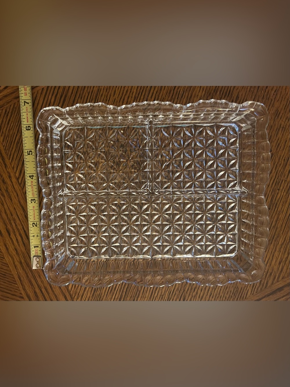 Vintage:  Clear Pressed Glass 3 Section Tray